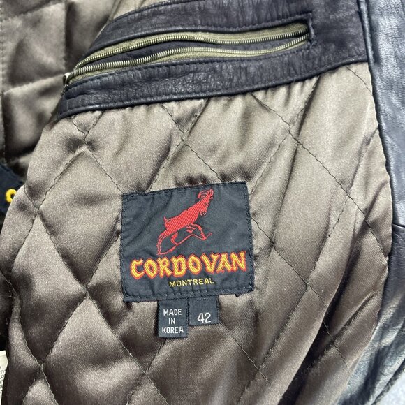 CORDOVAN Montreal Leather Bomber Jacket Military Style Olive Green Men Sz 42 VTG - Picture 8 of 16